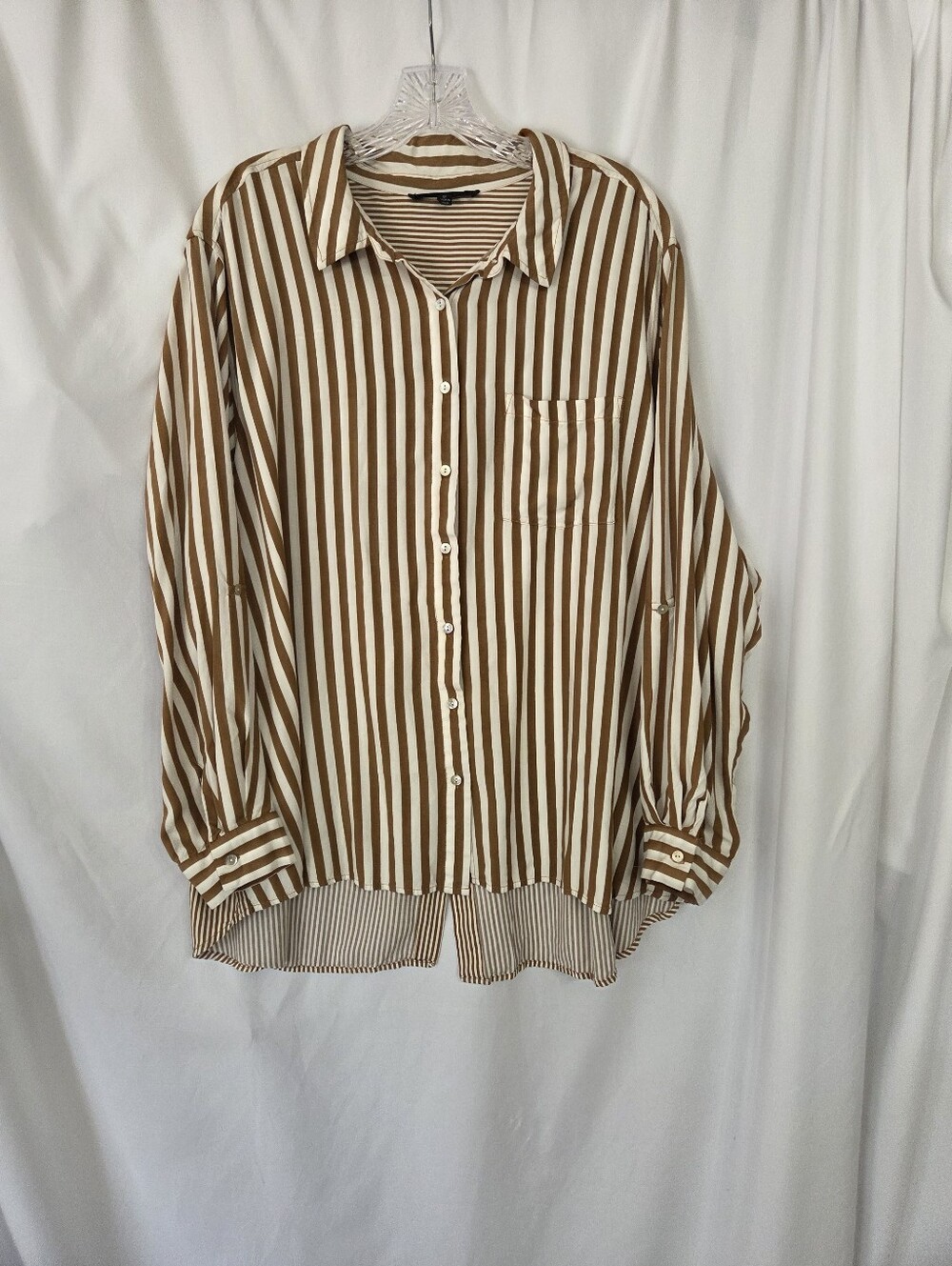 Jane and Delancey Brown/ White Vertical Stripe Button-Down Trendy Shirt Size 2X